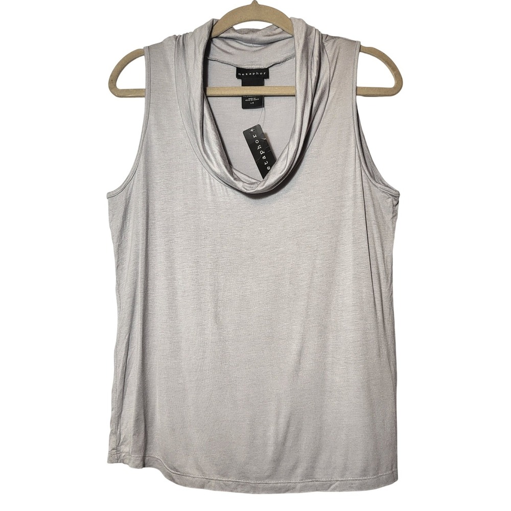 NWT Metaphor Cowl Neck Tank Top Light Grey Sleeveless Large‎ Office Neutral